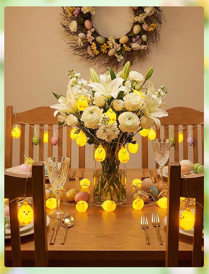 GOOTHY 8.5Ft LED Yellow Chick String Lights Plug in, 10 Cute LED Spring Chicken String Lights for Indoor Outdoor Easter Decorations, Easter Party Garland Spring Holiday Home Garden Patio Décor