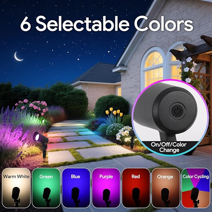 Energetic Colored Low Voltage Landscape Lights, 12W RGBW Spotlights, IP65 Waterproof Colorful Pathway Lights | Lumora