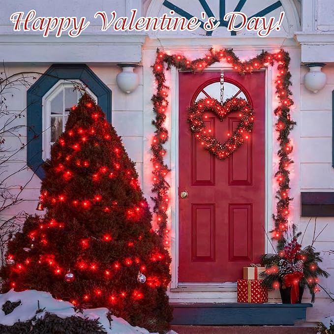 QITONG Red Valentine Solar String Lights, 2 Pack Each 66ft 200 LED Christmas Lights Outdoor Waterproof, 8 Modes | Lumora