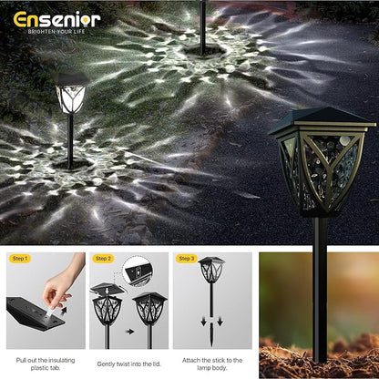 Ensenior 6-Pack Solar Lights Outdoor, 6500K LED Solar Garden Lights for Pathway, Yard, Patio, Walkway, Planter, Waterproof, Energy-Efficient Landscape Lighting