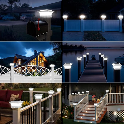 T-SUN Solar Post Cap Lights, Waterproof Outdoor Solar Powered Deck Fence Post Lights for 4 X 4 Wooden/Vinyl Posts, 6000K Cool White Lighting Decor for Deck, Patio, Garden, Porch, Fence(White - 2 Pack)