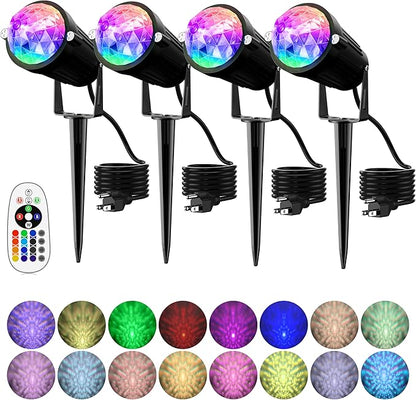 Christmas Halloween Outdoor Spotlight RGB Lights Projector, 12W Color Changing Landscape Lighting for Yard Garden Patio Decor, 4 Pack of 120V Waterproof LED Landscape Lights for Home Party Decorations