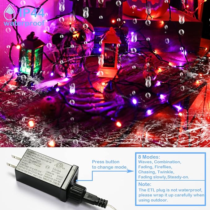YAOZHOU Halloween String Lights Outdoor Indoor, Purple and Orange 217Ft 600LED 8 Modes Gothic Home Halloween | Lumora
