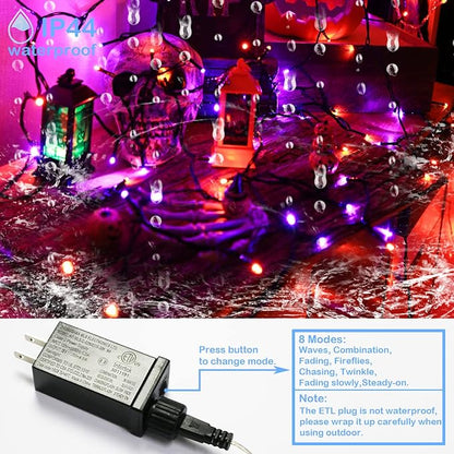 YAOZHOU Halloween String Lights Outdoor Indoor, Purple and Orange 217Ft 600LED 8 Modes Gothic Home Halloween Decorations Lights for Holiday,Party,Outdoor,Wedding,Garden(Orange/Purple)