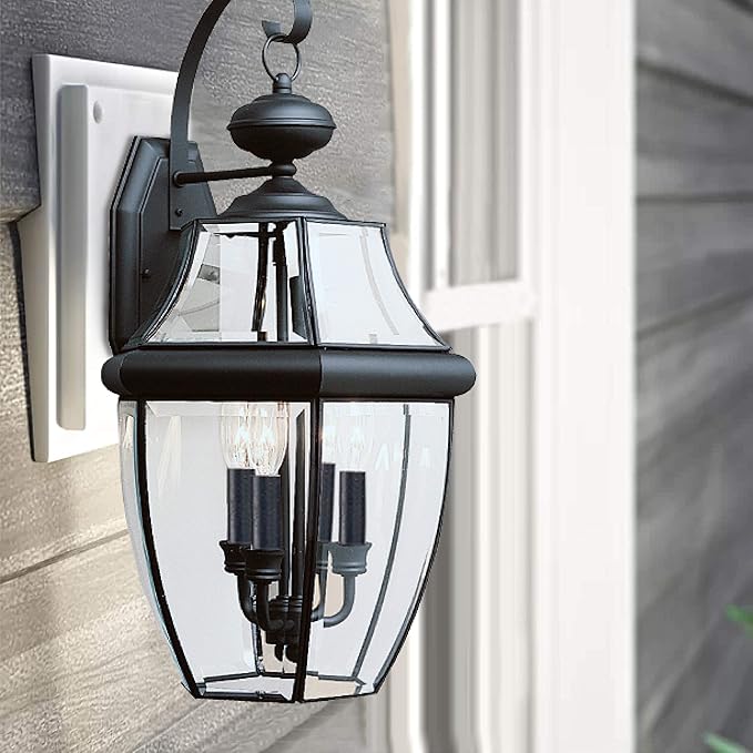 Sea Gull Lighting 8039-12 2-Light Lancaster Medium Outdoor Wall Lantern, Clear Beveled Glass and Black | Lumora