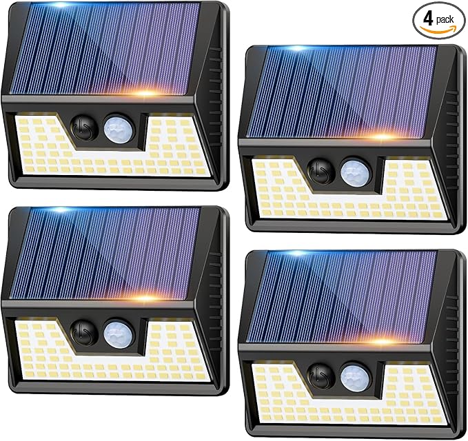 4 Pack Solar Motion Lights Outdoor, Waterproof Fence Lights Solar Powered with 3 Lighting Mode, Cold White LED Step | Lumora