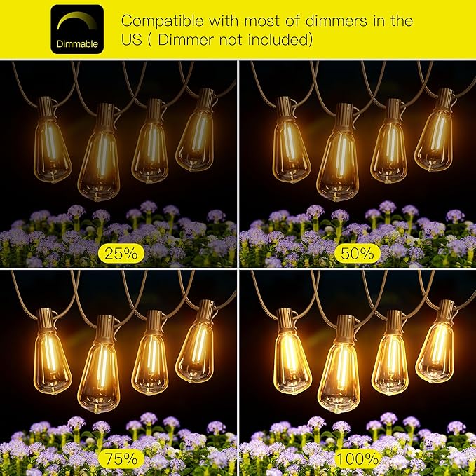 OHLUX Outdoor Light String, 30FT Dimmable Outdoor String Lights with 17 Shatterproof ST38 LED Vintage Edison Bulbs,2200K Connectable Hanging Lights for Deck Porch Bistro Gazebos Balcony Garden