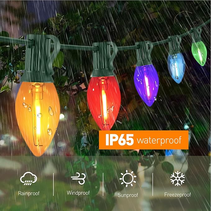 C7 Christmas Lights - 25FT Clear Multicolor LED Outdoor String Lights, Commercial Grade with 27 C7 Bulbs | Lumora
