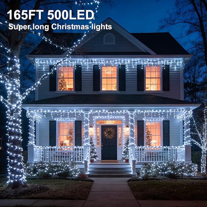 LED String Lights, 165FT 500LED 30V Plug in Waterproof String Lights with 8 Modes for Indoor and Outdoor Party Wedding Home Patio Lawn Garden Supplies (Cool White)