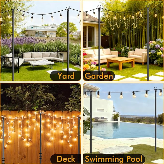 FEED GARDEN String Light Poles for Outside,10FT Metal Poles for Outdoor String Lights, Stand Poles for Deck | Lumora