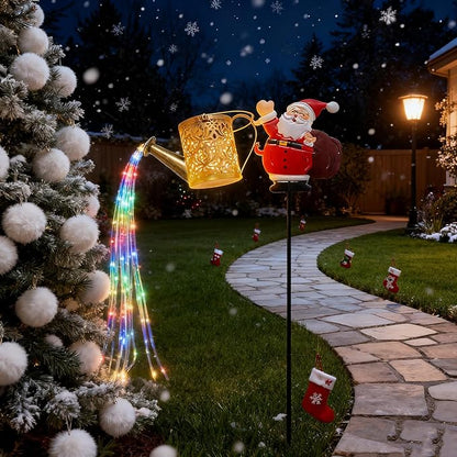 Christmas Solar Kettle Lights, Light Solar Santa Claus Watering Can LED Light, Waterproof Solar Powered Lawn Decorative Lights for Outdoor Christmas Pathway Decoration (Rainbow B, Kettle Lights)