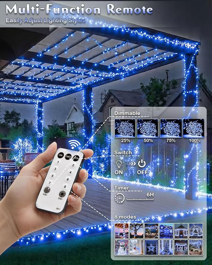 580 LED String Lights, 196FT Indoor Outdoor Fairy Lights, Waterproof Twinkle Christmas Decorations Lights with Remote for Bedroom Outside Tree Garden Patio Camping Wedding Party Décor, Blue