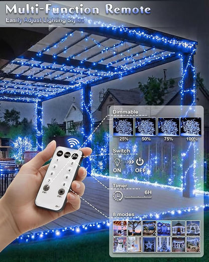580 LED String Lights, 196FT Indoor Outdoor Fairy Lights, Waterproof Twinkle Christmas Decorations Lights with Remote for Bedroom Outside Tree Garden Patio Camping Wedding Party Décor, Blue