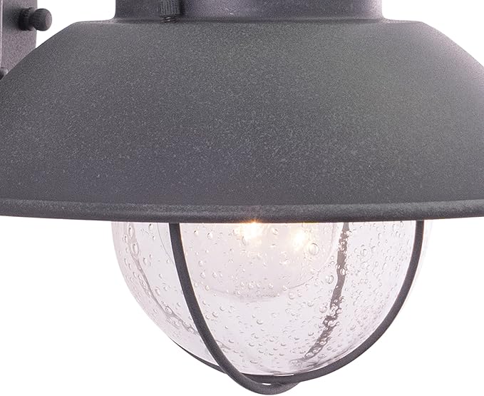 VAXCEL Harwich 8 in. H 1-Light Textured Gray Coastal Outdoor Wall Sconce Made of Durable Steel, Clear Seeded Glass Shade, LED Compatible, Use for Exterior Porch Patio Front Door or Garage