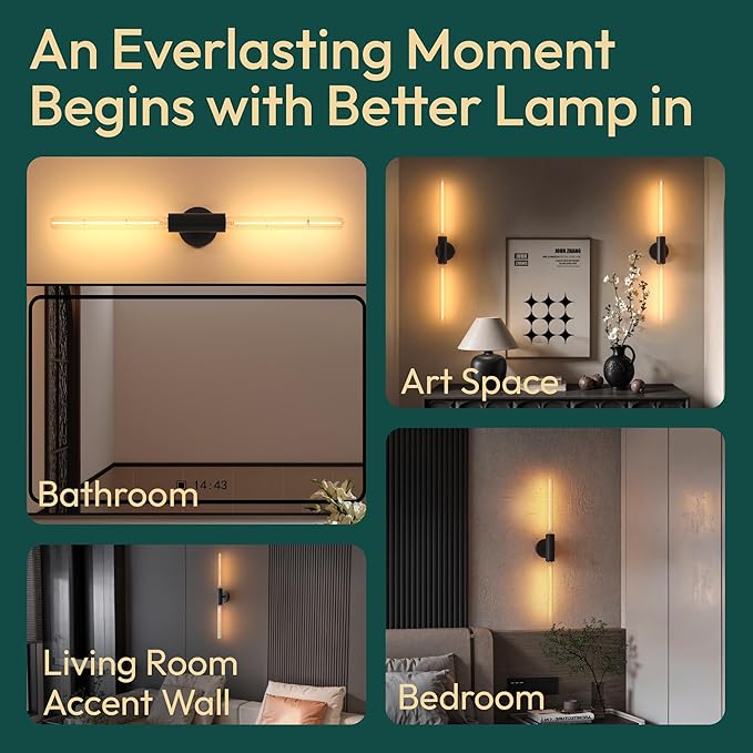 ALAMPEVER Wall Sconce with T10 Bulbs, Modern Bathroom Black Wall Sconces, Clean Lines Design, Dimmable Wall Light for Bedroom, Living Room, Hallway, Entryway, Café, and Bar