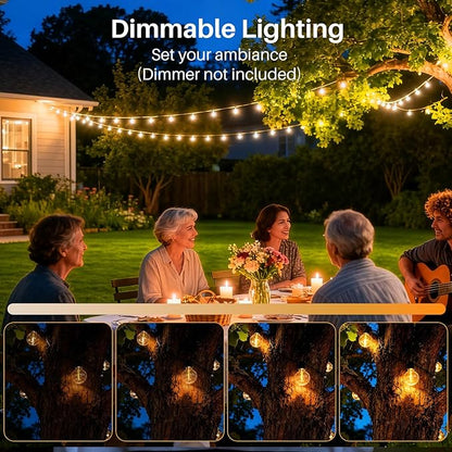 25 FT Yellow Outdoor String Lights G40 Globe Shatterproof Patio Lights,13 Plastic Edison Bulbs(1 Spare) IP65 Waterproof Dimmable LED Bulbs for Backyard Porch Balcony Party Decor, E12 Base