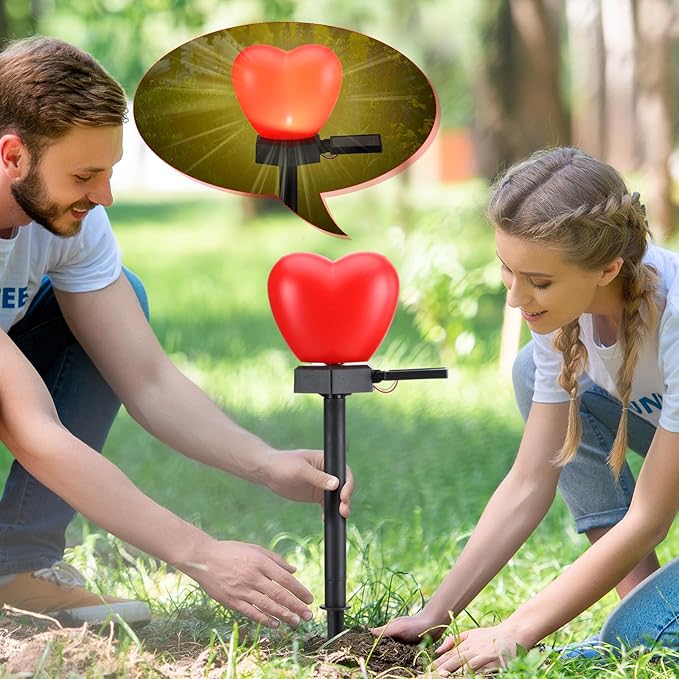 12 Pack Valentine‘s Day Solar Lights, Heart Waterproof Solar Lights for Yard, Landscape Garden LED Heart Light | Lumora