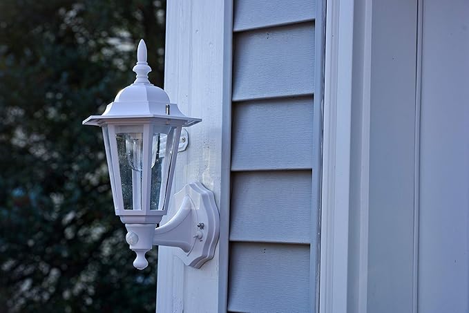 Maxsa 49719 Battery-Powered LED Motion-Activated Outdoor Wall Sconce-White-8.5" x 6" x 13