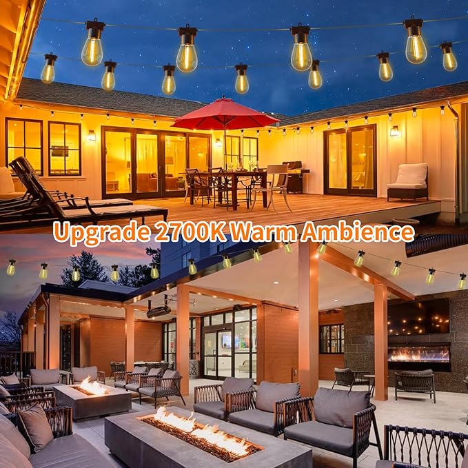 Aialun 24FT LED Outdoor String Lights, Outside Patio Backyard Light with S14 2700K Shatterproof Edison Bulbs | Lumora