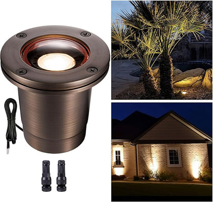 Gardenreet Brass In Ground Lights - IP67 Waterproof Low Voltage Outdoor LED Well Light, 12V Landscape Lighting, Antique Bronze for Wall Tree Pathway Without MR16 Bulb