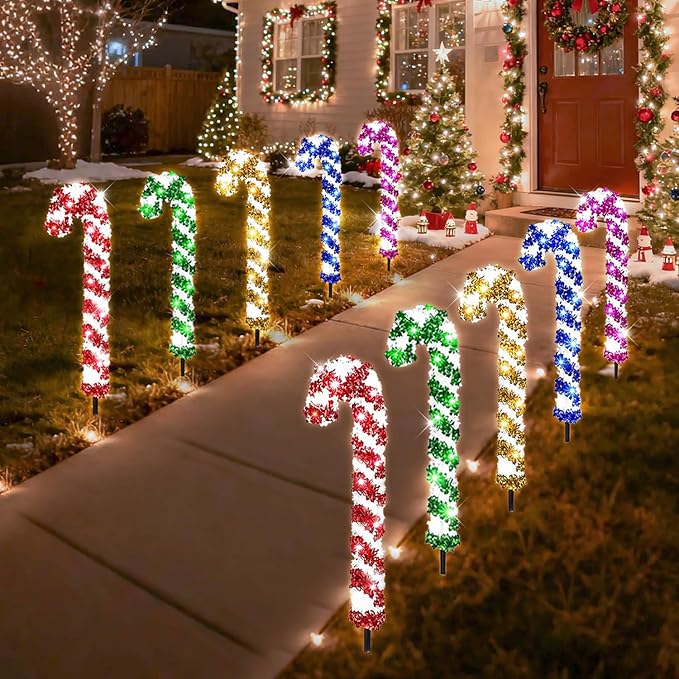 10 Pcs Christmas Candy Cane Lights 21'' Multicolor Candy Cane Pathway Light with 8 Lighting Modes Waterproof | Lumora
