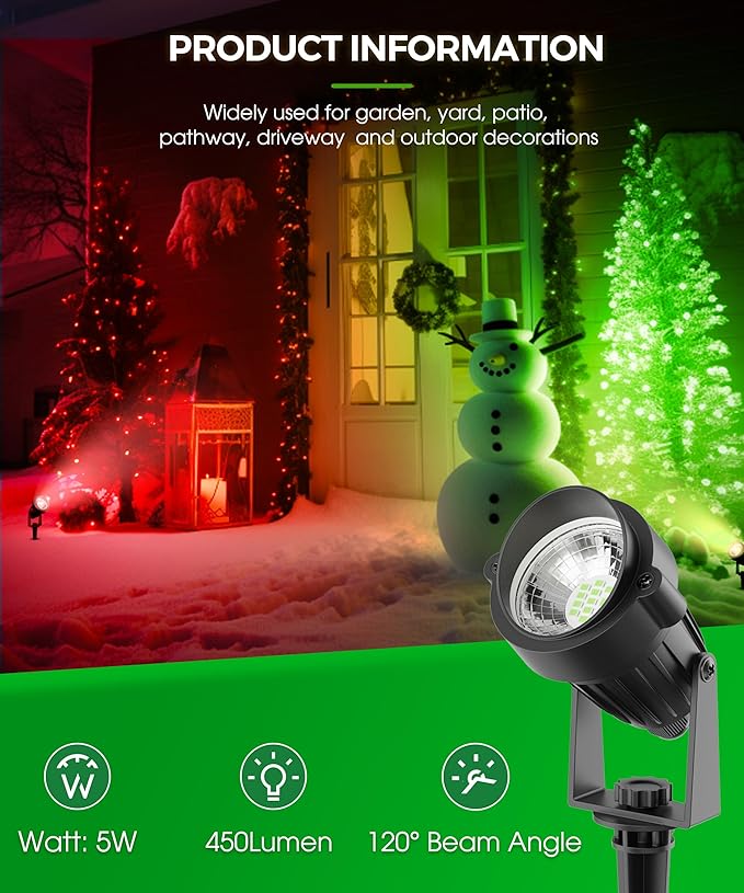 L LOHAS LED Green Spotlight Outdoor, Tree Spot Lights for Yard, Auto On/Off 5W 120V Landscape Lighting for House | Lumora