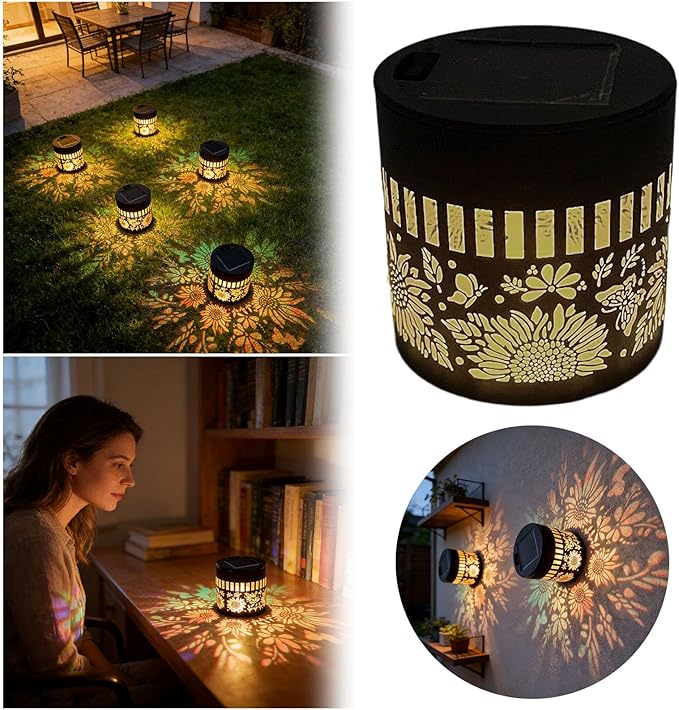 Solar Mandala Lights Outdoor Decorative - Waterproof Metal Mandala Solar Wall Lights, Artistic Fence & Step Lights for Garden, Patio, Backyard, Yard & Outdoor Home (4, Sunflower-Colored Light)