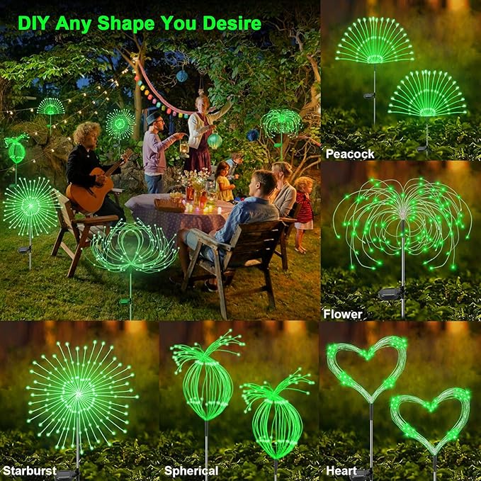 Solar Garden Lights Outdoor, 2 Pack 120 LED Twinkling Firework Lights Decorative with 2 Modes, Outdoor Waterproof | Lumora