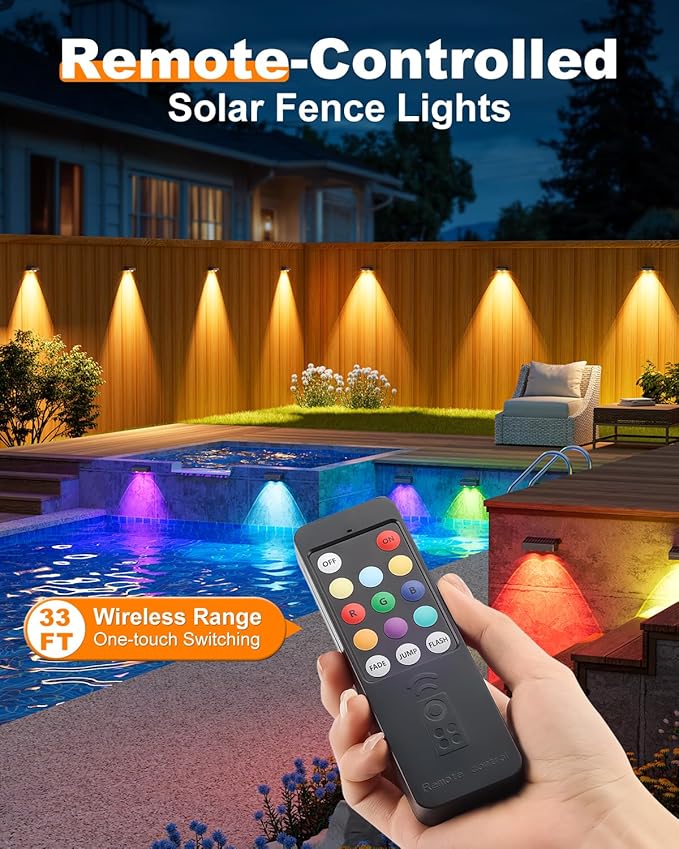 VOLISUN Solar Fence Lights with Remote Control, 50 Lumen LED Fence Lights Solar Powered, IP65 - Outdoor Path Light | Lumora