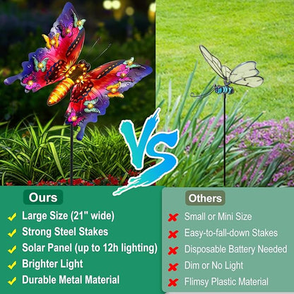 ANGMLN Solar Garden Lights, Outdoor Butterfly Garden Decor Large 41" Metal Decorative Lights, Waterproof Butterfly Outside Decoration Patio Yard Porch Birthday Gardening Gifts for Mom Women, Purple