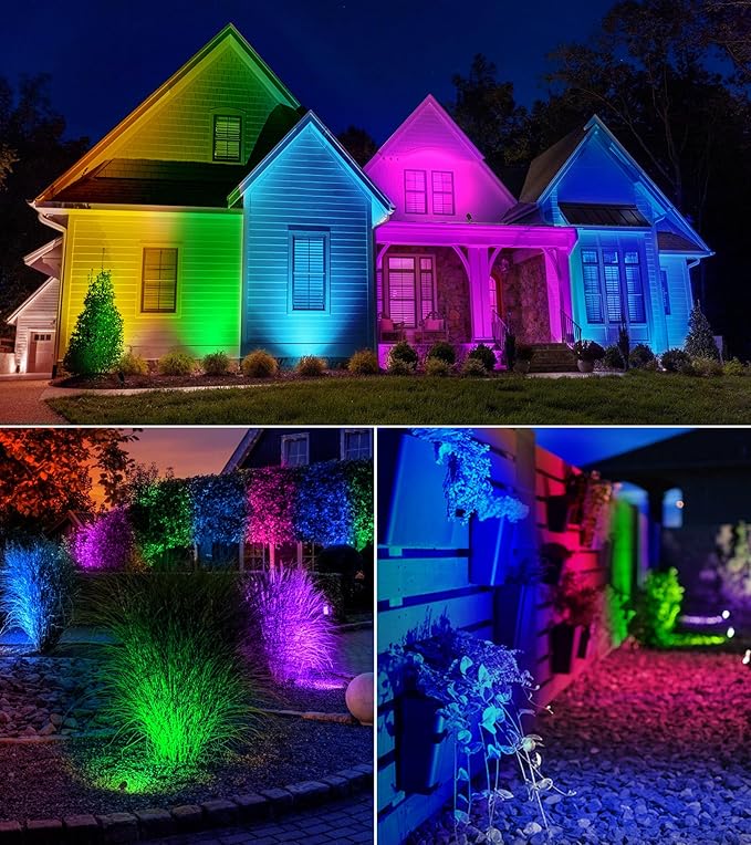 SUNVIE RGBW Spot Lights Outdoor Color Changing Landscape Lighting 12W LED Outdoor Spotlights with Remote Control | Lumora