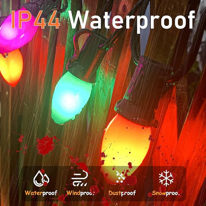 C7 LED Halloween Lights, 25FT Halloween C7 String Lights with 27 Orange Green and Purple LED Bulbs, Hanging Halloween Decoration Lights for Outdoor Indoor Patio Home Party Garden Yard-Black Wire