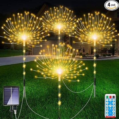4 Pack Outdoor Solar Decorative Lights with 480 LEDs, Waterproof Solar Firework Lights with 8 Modes, Suitable for Outdoor, Garden, Yard, Pathway and Landscape Decoration