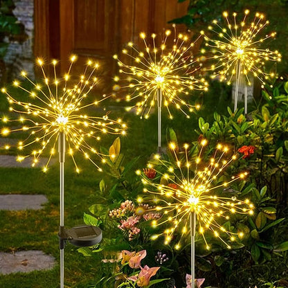Warm White Solar Lights for Garden Decoration 150 LED Fairy Lights Starburst Outdoor Firework Decorative Lamp Pathway Lighting Waterproof Colored 4 Pack