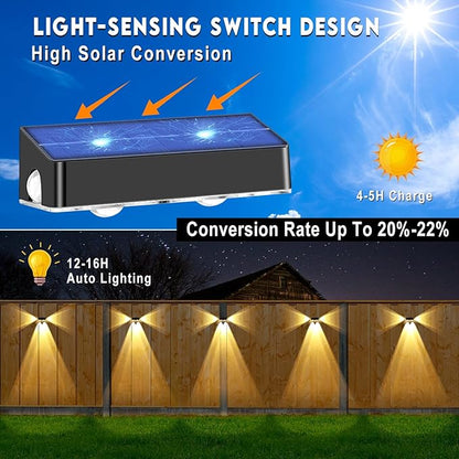 Solar Fence Lights 8 Pack Solar Fence Lights Outdoor with 3-Side Lighting, 9 Colors＆11 Lighting Modes, IP65 Waterproof, Fence Lights Solar Powered for Outside Wall Backyard Step Patio Deck Garden