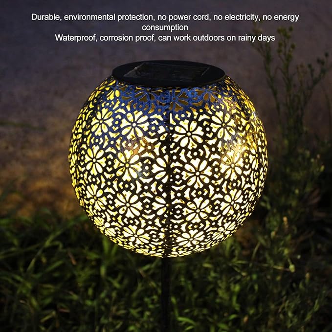 JEOZBM Solar Pathway Lights Decorative, Outdoor LED Solar Powered Landscape Lights, Metal Hollow Design Garden Lights for Lawn Patio Backyard