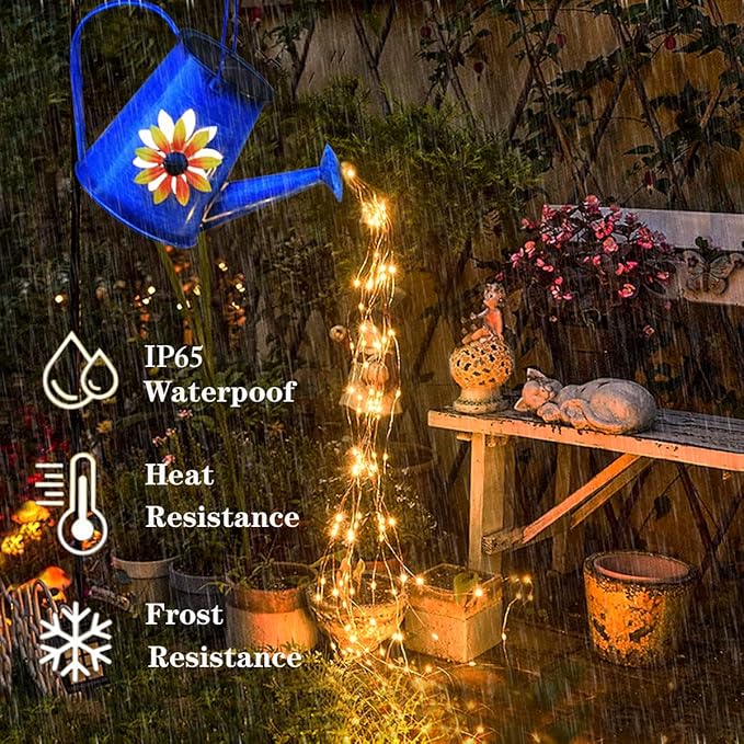 Blue Solar Watering Can with Light,Solar Powered Waterfall Lights 1 Pack 60 - Outdoor Lighting Accessory | Lumora