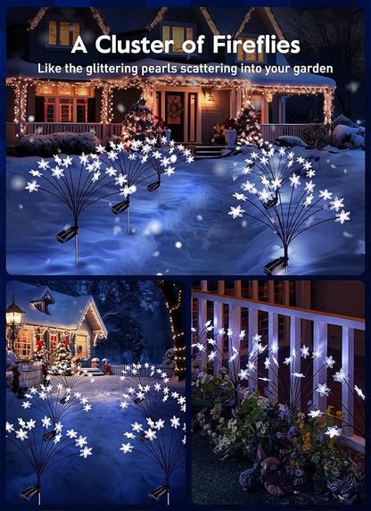 Brightown Christmas Pathway Lights - 4 Pack 48 LED Snowflake Outdoor Lights with 2 Modes, Swaying with Wind, Waterproof Solar Firefly Light Decoration for Yard, Cool White