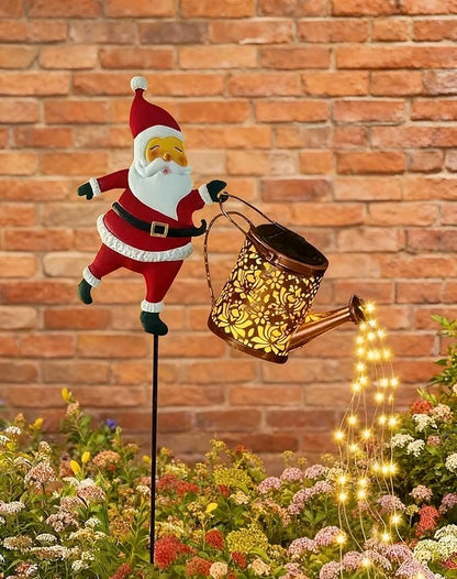 Christmas Santa Solar Kettle Lights Garden Lawn Decorative Lights, 2026 New Hanging Metal Solar Santa Claus Watering Can with LED Light for Pathway Patio(Warm White Lights)