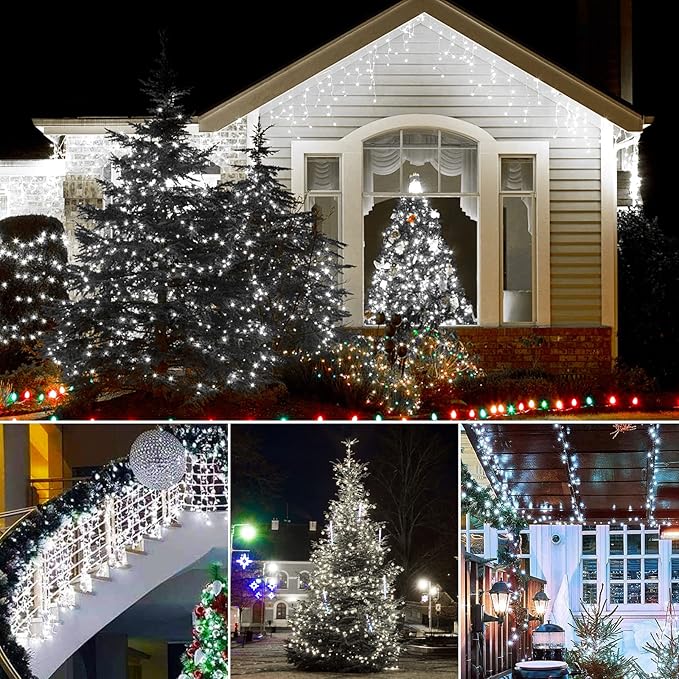 Christmas Lights Outdoor - 108FT 300 LED with 8 Modes, End-to-End Plug, UL Certified, Waterproof Fairy String Lights for Xmas Tree Decorations Garden Party (Cool White)