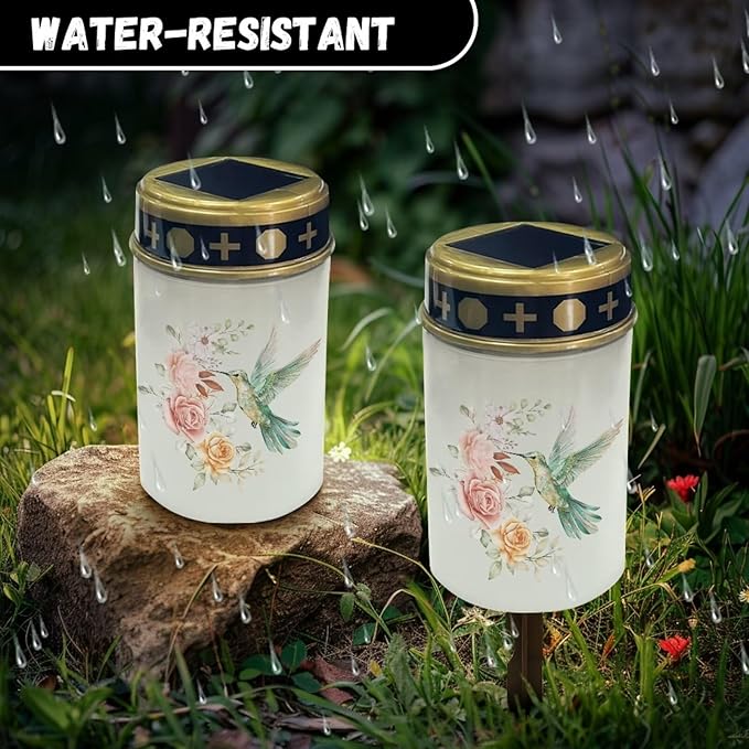 Hummingbird Flower Solar Garden Lights for Cemetery Solar Lights Outdoor Garden, Eternal Lights for Cemetery Grave Decorations