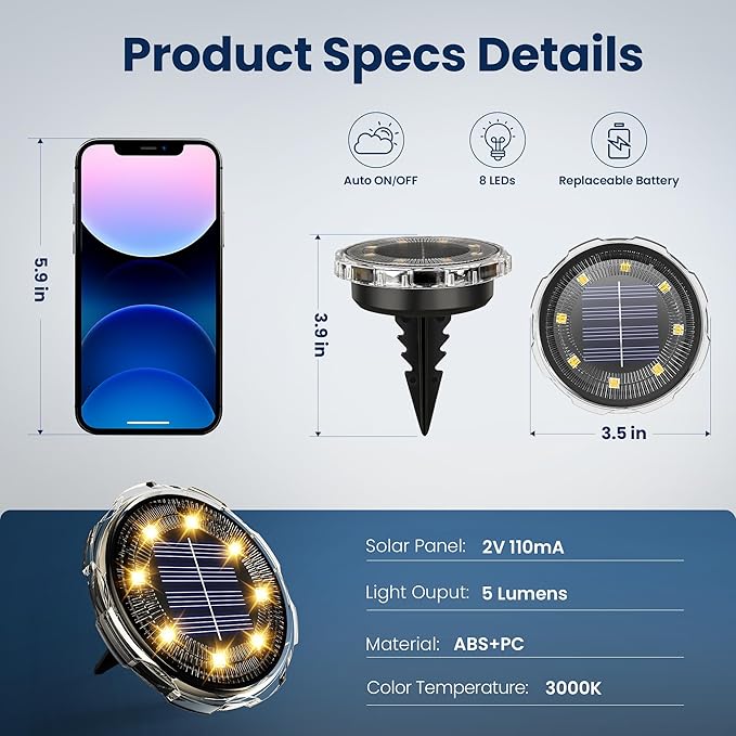SOLPEX Solar Ground Lights 12 Pack, Solar Pathway Lights Outdoor Waterproof, Landscape Lighting for Garden | Lumora