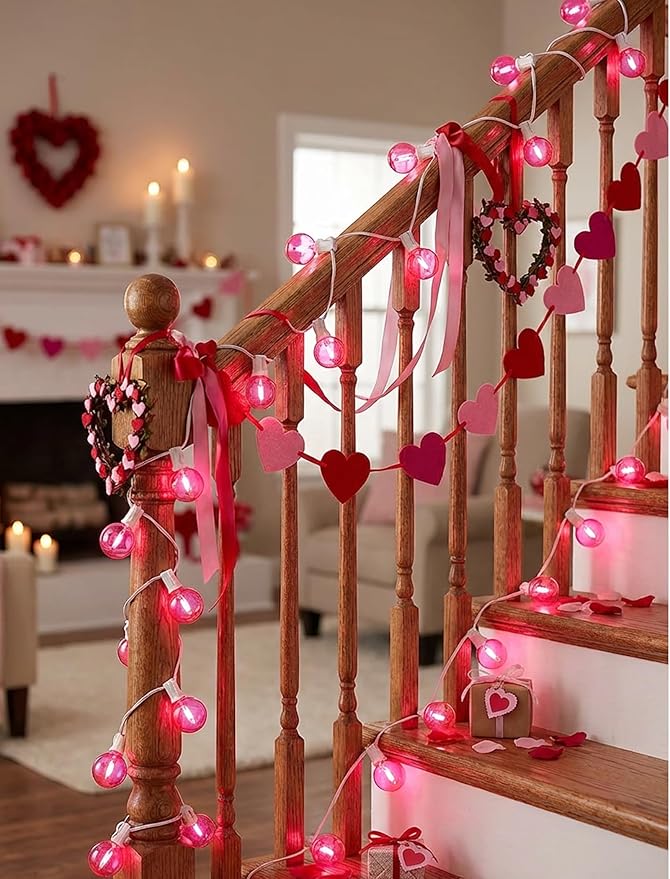 50Ft Valentine's Day Outdoor String Lights, G40 Valentines Day Decorations Lights with 27 LED Pink Shatterproof | Lumora