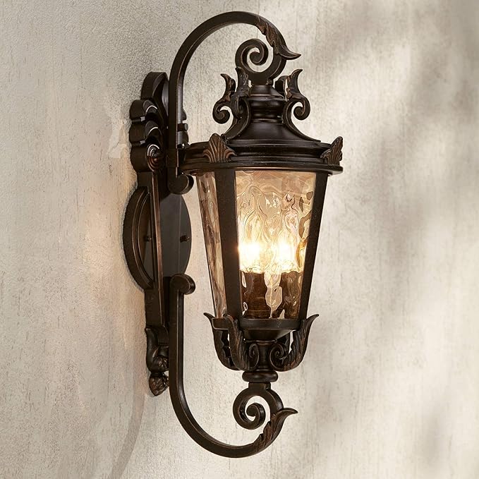 John Timberland Marseille Rustic Industrial Outdoor Wall Light Fixture Veranda Bronze Scroll 21 1/2" Champagne | Lumora