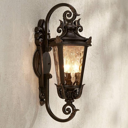 John Timberland Marseille Rustic Industrial Outdoor Wall Light Fixture Veranda Bronze Scroll 21 1/2" Champagne Hammered Glass for Exterior House Porch Patio Outside Deck Garage Front Door Home