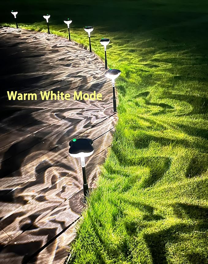 SFV 8 Pack RGB Solar Pathway Lights Outdoor, Color Changing or 7 Fixed Color Mode, Four-Leaf Clover Design, IP65 Waterproof, Auto On/Off, 800mAh Landscape Lighting for Garden Yard Lawn Landscape
