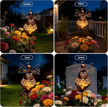 VEEKI Solar Garden Lights, Metal Solar Angel Garden Stake Lights Outdoor Waterproof, Angel Decor Solar Lights for Cemetery Grave Yard Patio Path, Sympathy Memorial Gift for Lost Love One