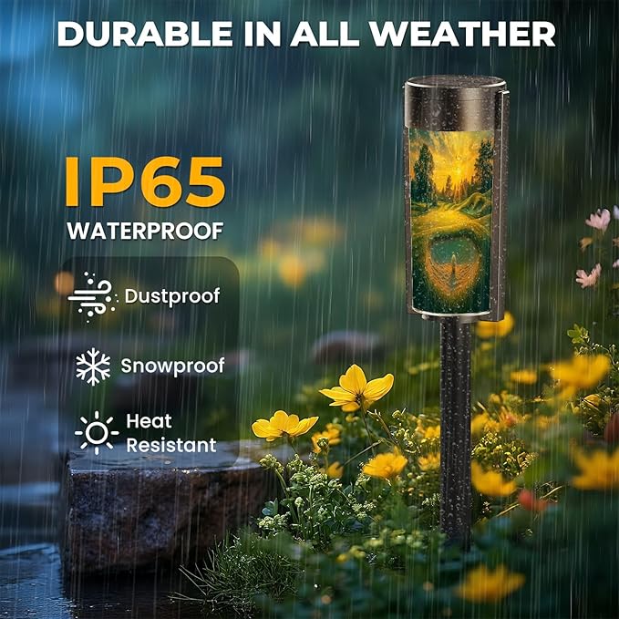 4 Pack Solar Pathway Lights Outdoor Waterproof Golf Course Landscape Sunset Golfing Sport Sand Bunker Sun Trees Solar Garden Lights LED Landscape Lighting for Yard Walkway Lawn Garden Decor