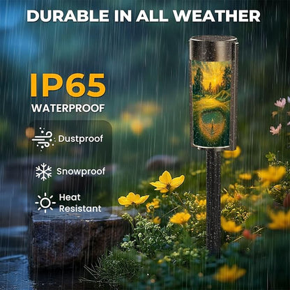 4 Pack Solar Pathway Lights Outdoor Waterproof Golf Course Landscape Sunset Golfing Sport Sand Bunker Sun Trees Solar Garden Lights LED Landscape Lighting for Yard Walkway Lawn Garden Decor