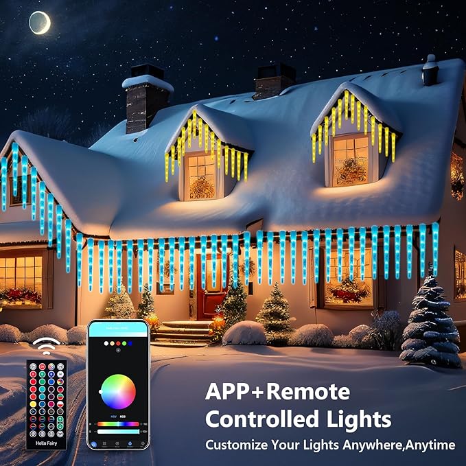 Smart Icicle Lights Outdoor Waterproof, 33FT 20Tubes 100LEDs Christmas Lights, Remote & App Control with 16 Millions Colors and 105 Color Modes, for Holiday,Roof,Tree,Patio,Xmas Decor